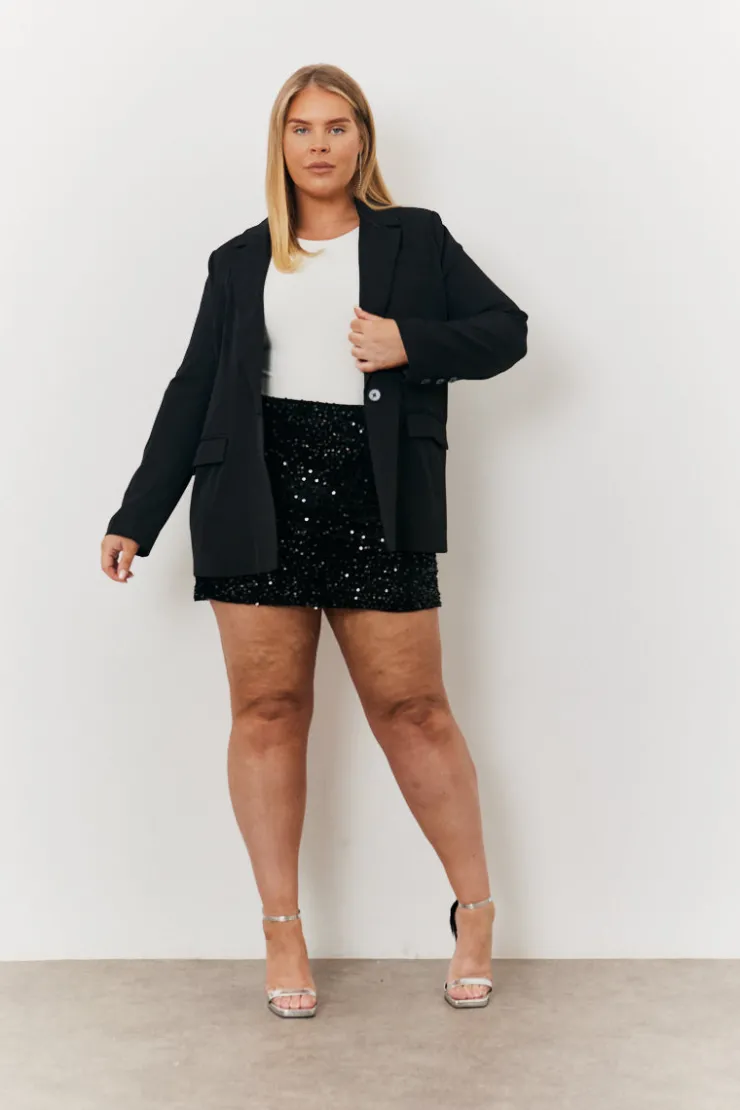 Hot In the Style Velvet Sequin Mini Skirt Black