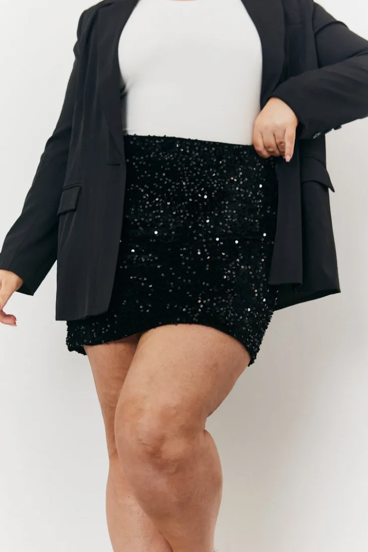 Hot In the Style Velvet Sequin Mini Skirt Black