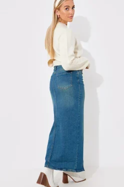Sale In The Style Vintage Wash Split Detail Denim Maxi Skirt Black