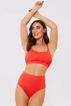 In the Style Waistband Detail Bikini Bottom Red