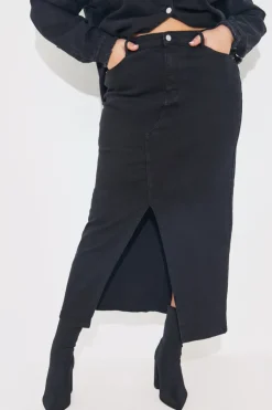 Sale In The Style Washed Split Detail Denim Maxi Skirt Black