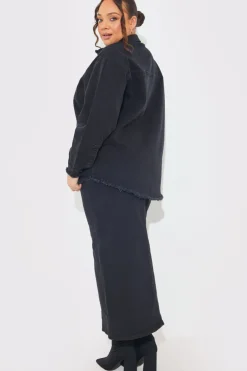Sale In The Style Washed Split Detail Denim Maxi Skirt Black