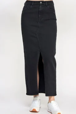Sale In The Style Washed Split Detail Denim Maxi Skirt Black
