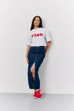 Outlet In The Style White Embroidered Ciao Slogan T-Shirt Cream