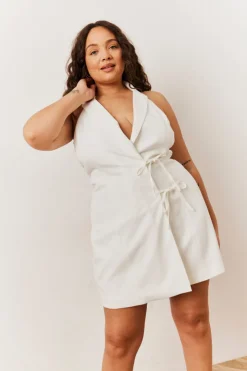 Clearance In The Style Tailored Halterneck Mini Dress with Bow Detail White