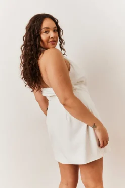Clearance In The Style Tailored Halterneck Mini Dress with Bow Detail White