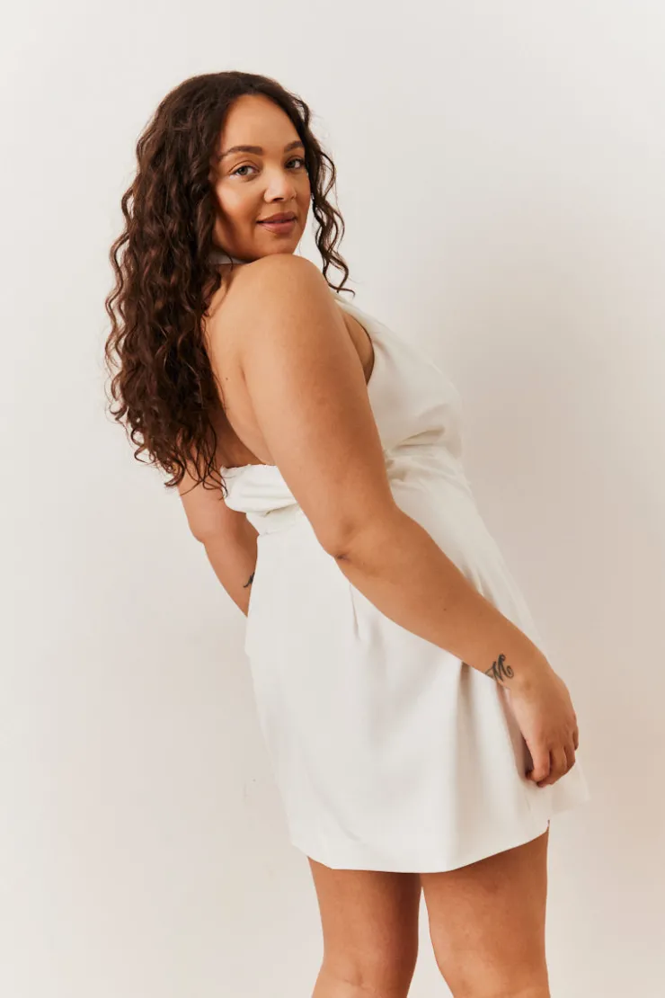 Clearance In The Style Tailored Halterneck Mini Dress with Bow Detail White