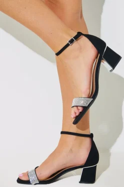 Clearance In The Style Wide Fit Diamante Strap Low Block Heel Black