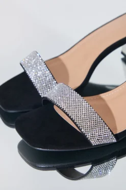 Clearance In The Style Wide Fit Diamante Strap Low Block Heel Black