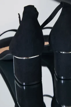 Clearance In The Style Wide Fit Diamante Strap Low Block Heel Black