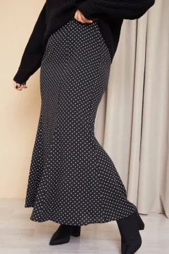 In the Style Woven Polka Dot Midaxi Skirt Black
