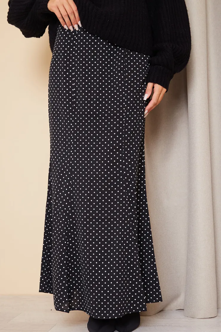 In the Style Woven Polka Dot Midaxi Skirt Black