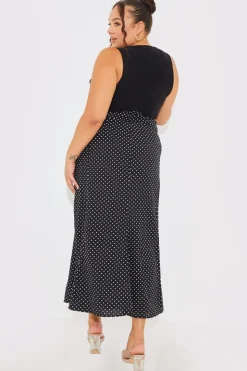 In the Style Woven Polka Dot Midaxi Skirt Black