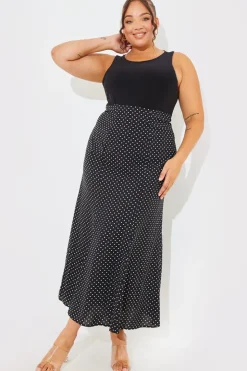 In the Style Woven Polka Dot Midaxi Skirt Black