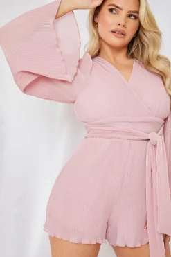 In the Style Wrap Belted Playsuit Pink