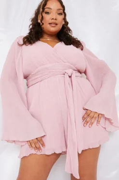 In the Style Wrap Belted Playsuit Pink