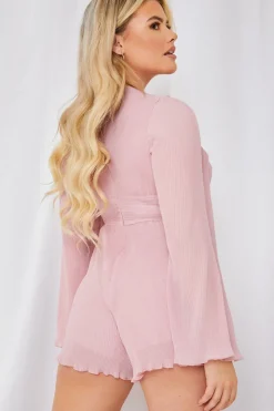 In the Style Wrap Belted Playsuit Pink