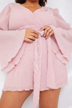 In the Style Wrap Belted Playsuit Pink