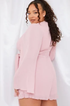 In the Style Wrap Belted Playsuit Pink