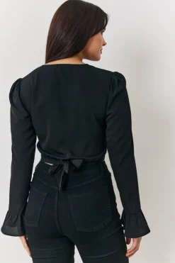 Online In the Style Wrap Blouse Black