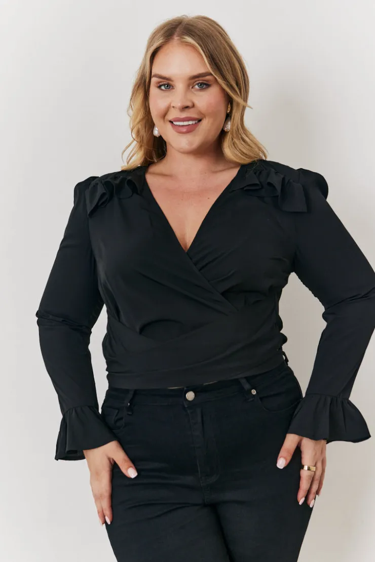 Online In the Style Wrap Blouse Black