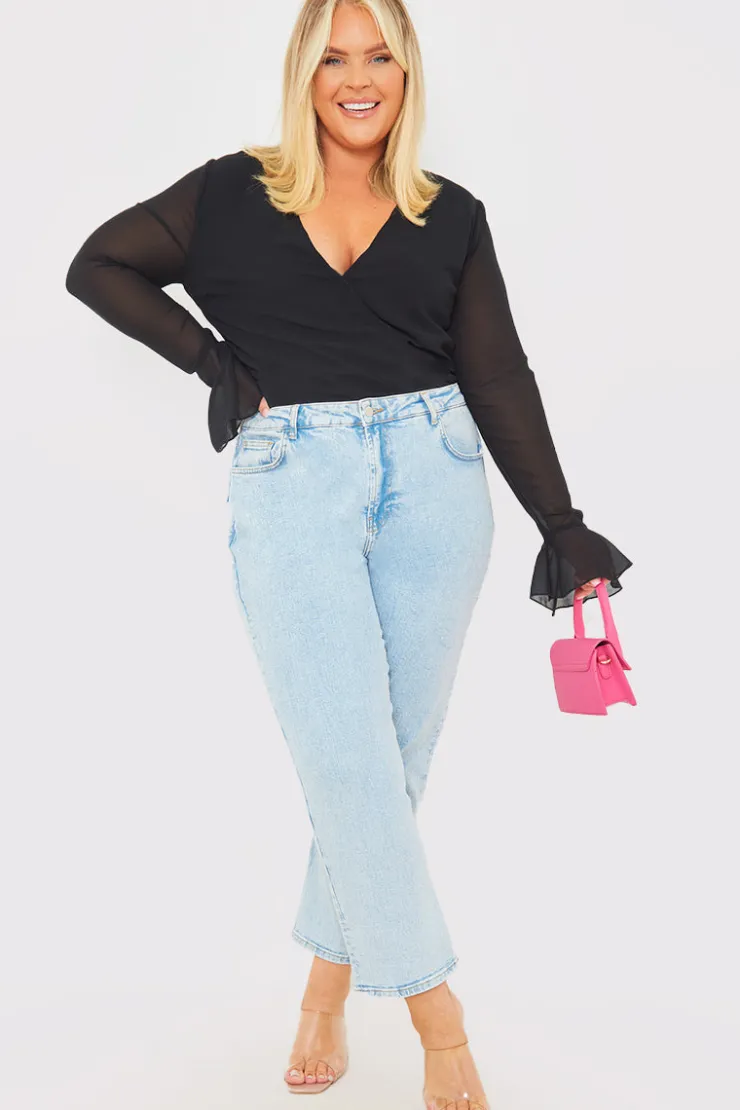 Discount In the Style Wrap Front Flared Cuff Bodysuit