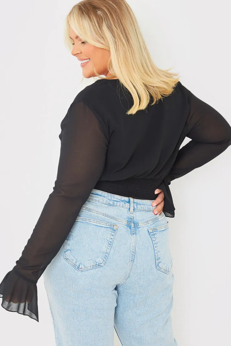 Discount In the Style Wrap Front Flared Cuff Bodysuit