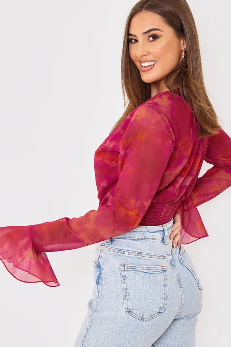 Discount In the Style Wrap Front Flared Cuff Bodysuit