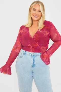 Discount In the Style Wrap Front Flared Cuff Bodysuit
