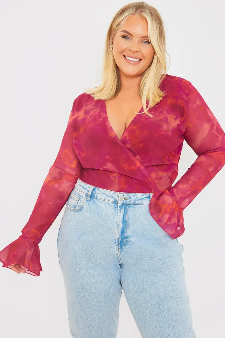 Discount In the Style Wrap Front Flared Cuff Bodysuit
