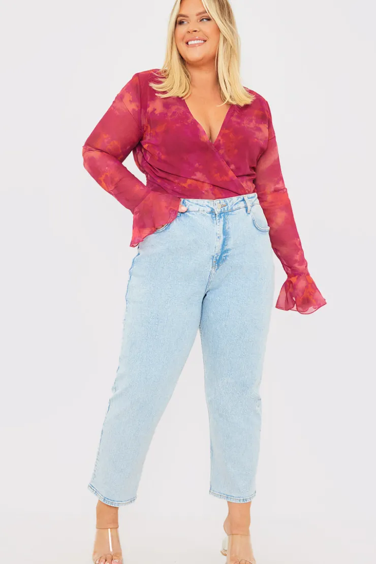 Discount In the Style Wrap Front Flared Cuff Bodysuit