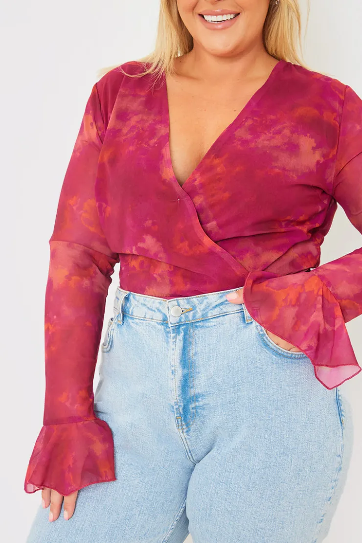 Discount In the Style Wrap Front Flared Cuff Bodysuit