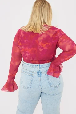 Discount In the Style Wrap Front Flared Cuff Bodysuit