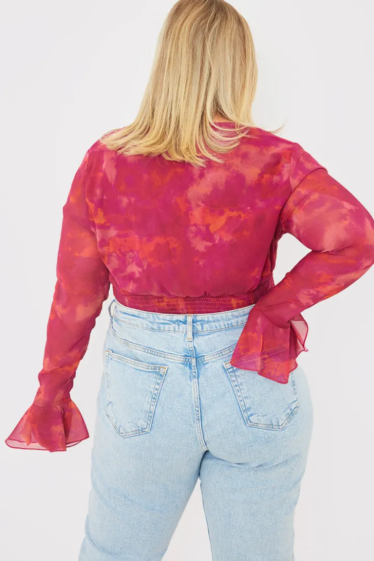 Discount In the Style Wrap Front Flared Cuff Bodysuit