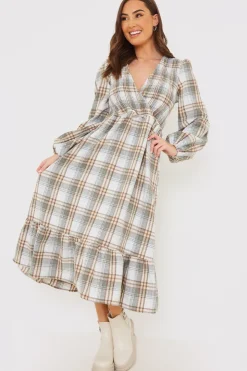 Sale In the Style Wrap Front Midi Dress Grey