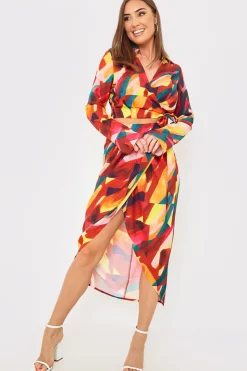 Sale In the Style Wrap Front Midi Skirt Multi