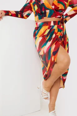 Sale In the Style Wrap Front Midi Skirt Multi