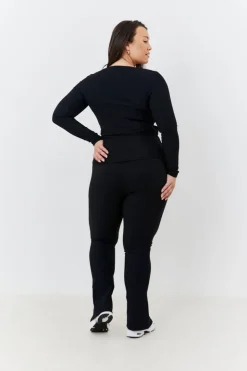 Outlet In The Style Wrap Front Rib Long Sleeve Top Black