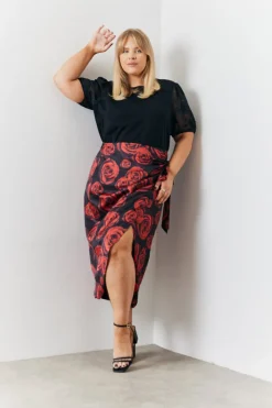 New In The Style Wrap Front Rose Midi Skirt Multicoloured