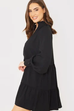 Best In the Style Wrap Front Smock Dress Black