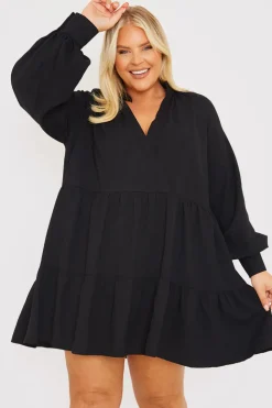 Best In the Style Wrap Front Smock Dress Black