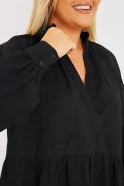 Best In the Style Wrap Front Smock Dress Black