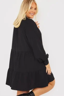 Best In the Style Wrap Front Smock Dress Black