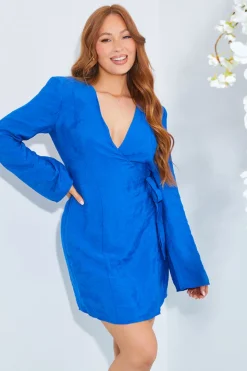 Discount In the Style Wrap Jacquard Mini Dress Cobalt