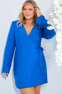 Discount In the Style Wrap Jacquard Mini Dress Cobalt