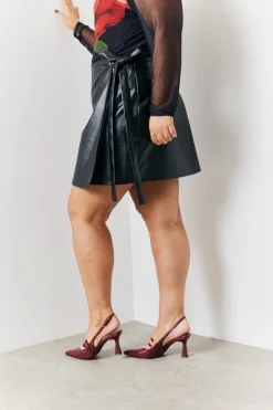 Sale In the Style Wrap Leather Look Mini Skirt Black