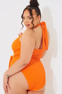 Discount In The Style Wrap Tie Front Swimsuit Orange