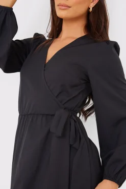 Discount In The Style Wrap Waist Midi Dress Black