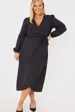 Discount In The Style Wrap Waist Midi Dress Black
