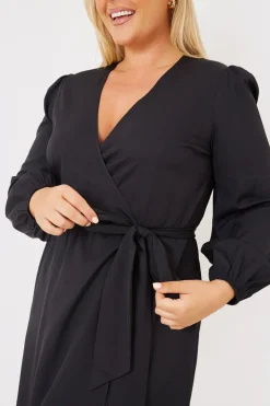 Discount In The Style Wrap Waist Midi Dress Black